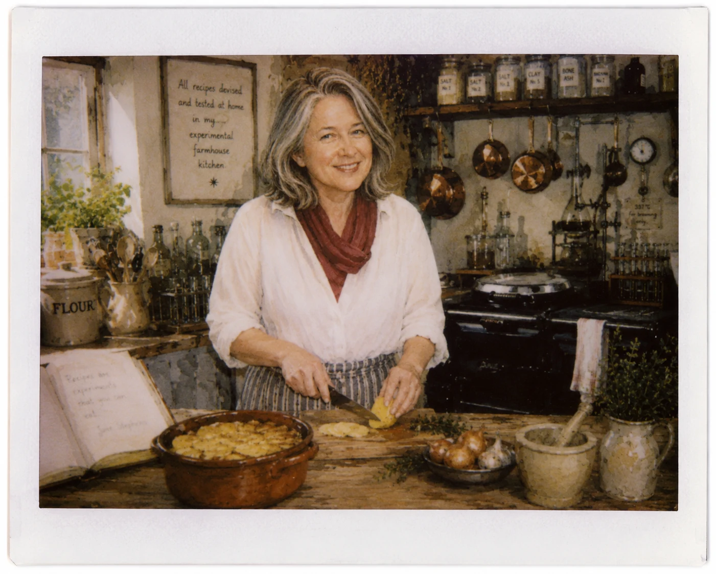 Jane Stephens developing recipes in her experimental farmhouse kitchen at Blackbird Farm