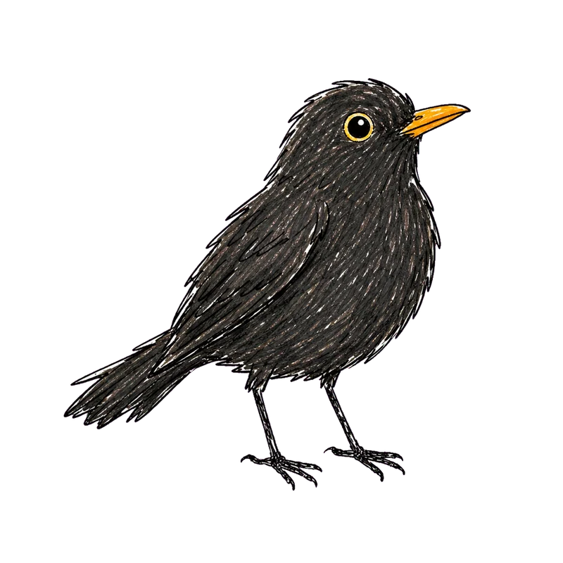 Jane Stephens illustration of a blackbird