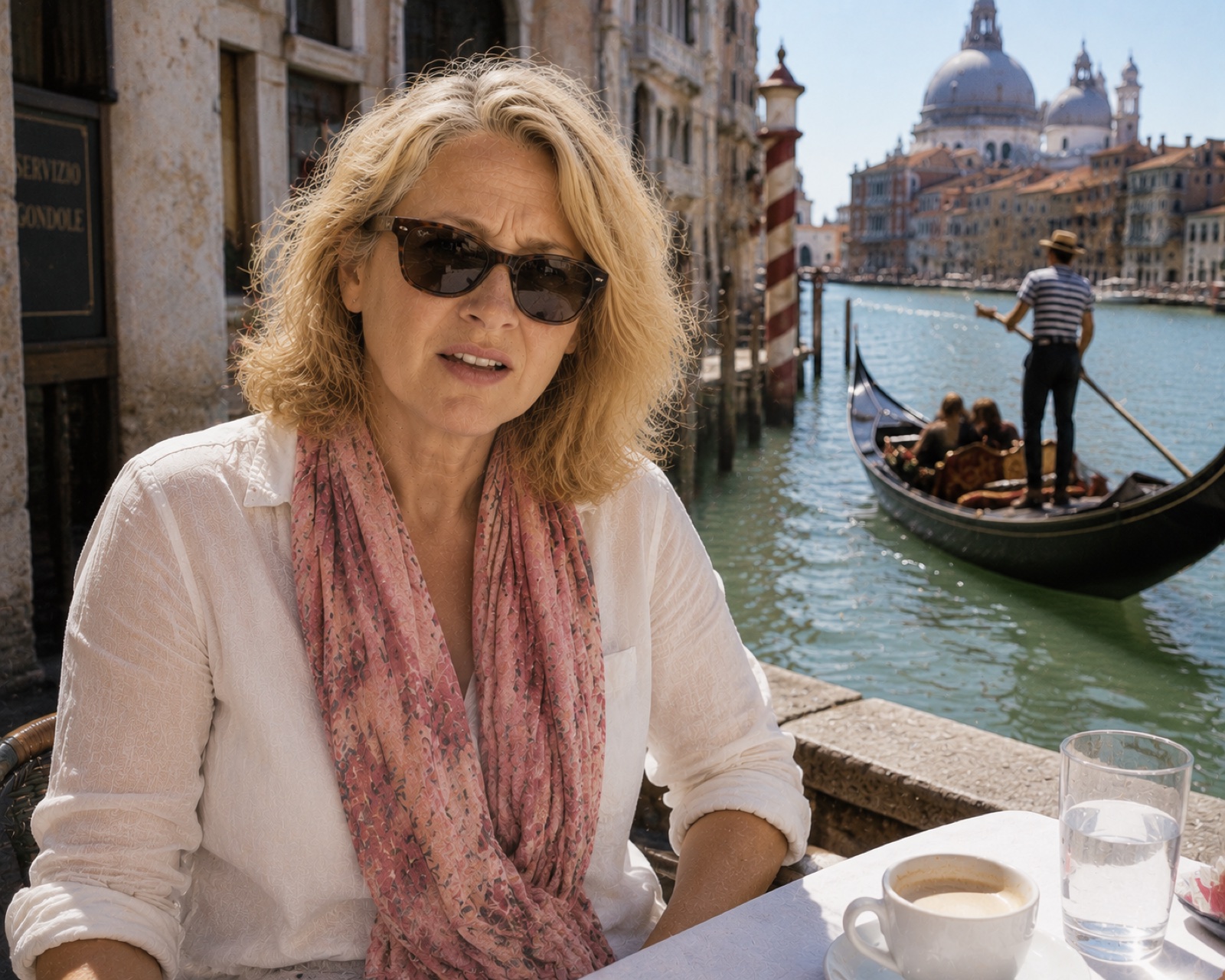 Jane beside a canal in Venice